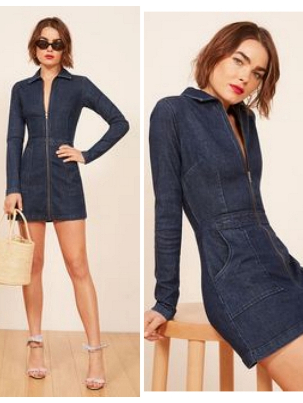 Reformation Sedgwick Denim Dress Sz 12 Preppy Western Y2K  Americana 90s Boho